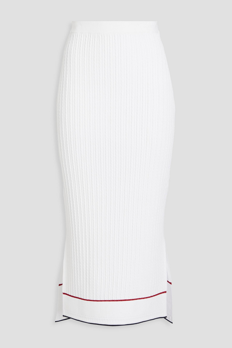 Thom Browne - Striped cable-knit midi skirt - White - IT 38