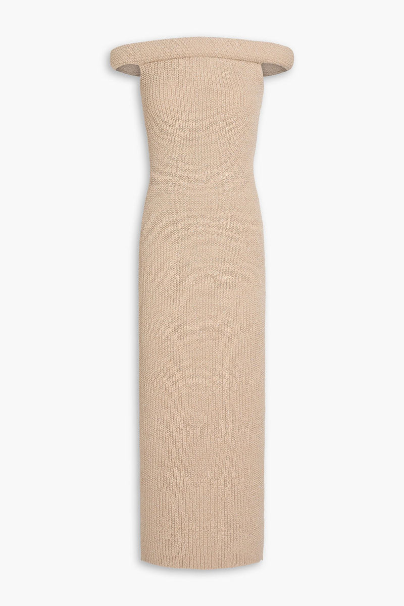 toteme - off-the-shoulder metallic knitted midi dress - neutral - xs