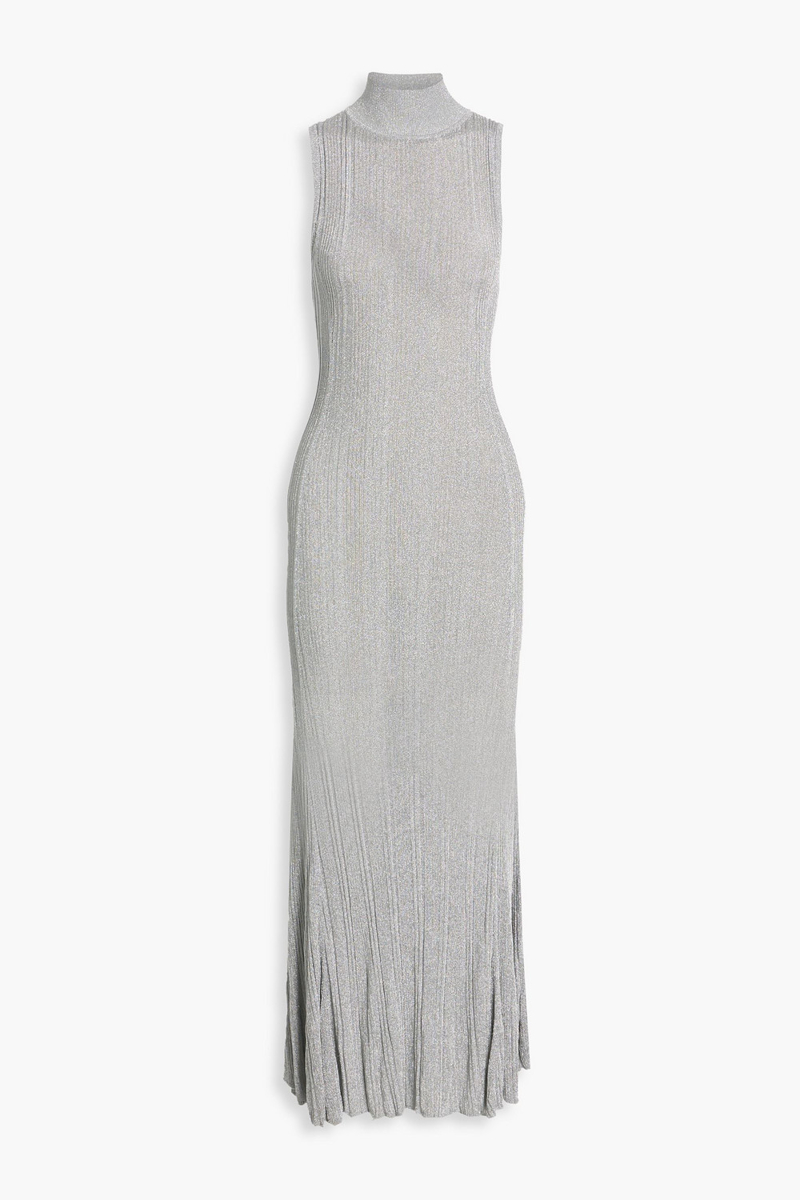 a.l.c. - arden metallic ribbed-knit maxi dress - metallic - l
