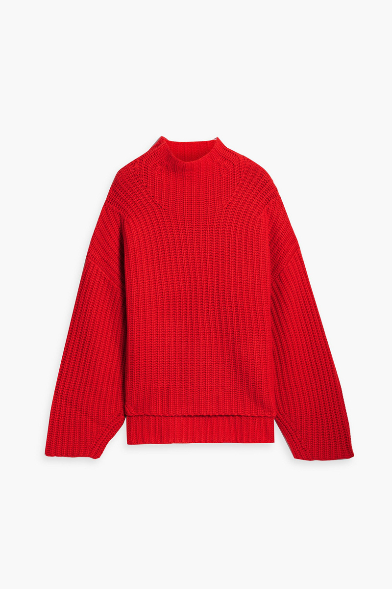 loulou studio - bera oversized ribbed cashmere turtleneck sweater - red - xl