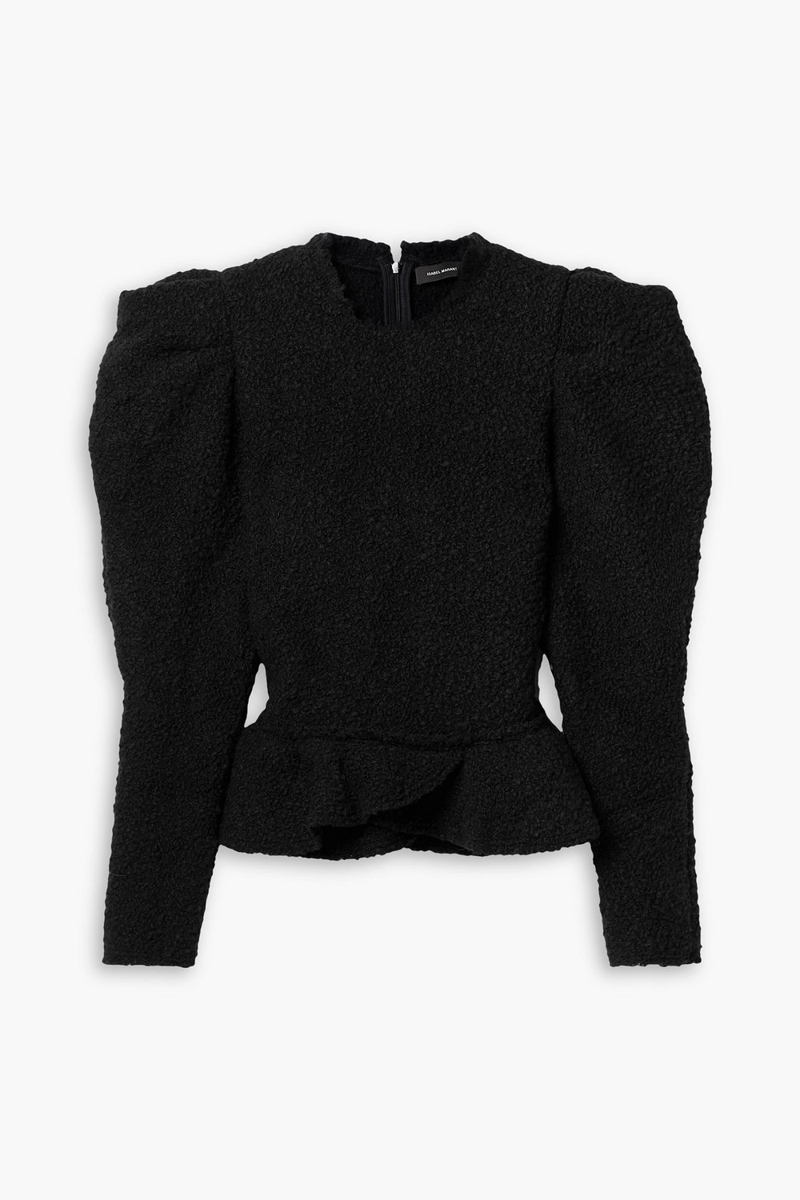 isabel marant - giamili bouclé peplum top - black - fr 34