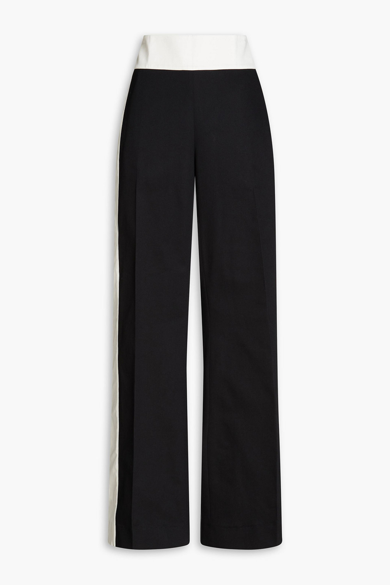 carolina herrera - two-tone cotton-blend gabardine wide-leg pants - black - us 6