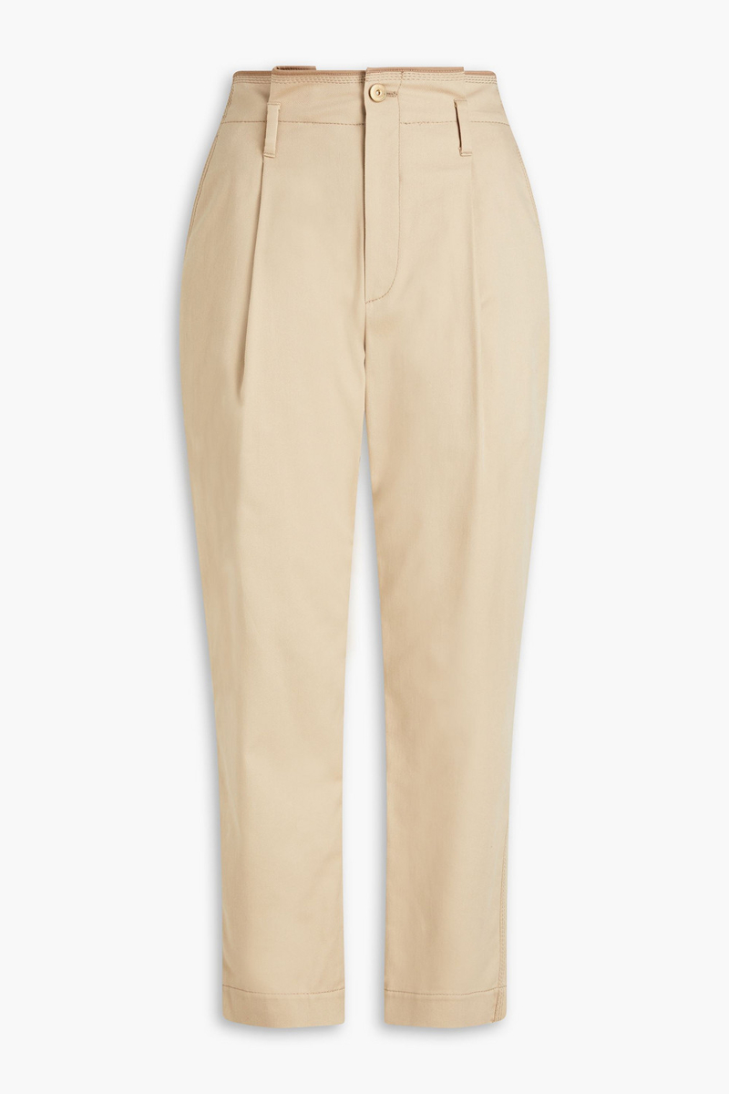brunello cucinelli - pleated cotton-blend twill tapered pants - neutral - it 38