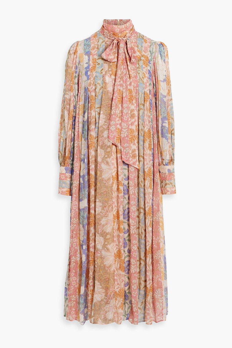 Zimmermann - Pussy-bow printed chiffon midi dress - Pink - 0