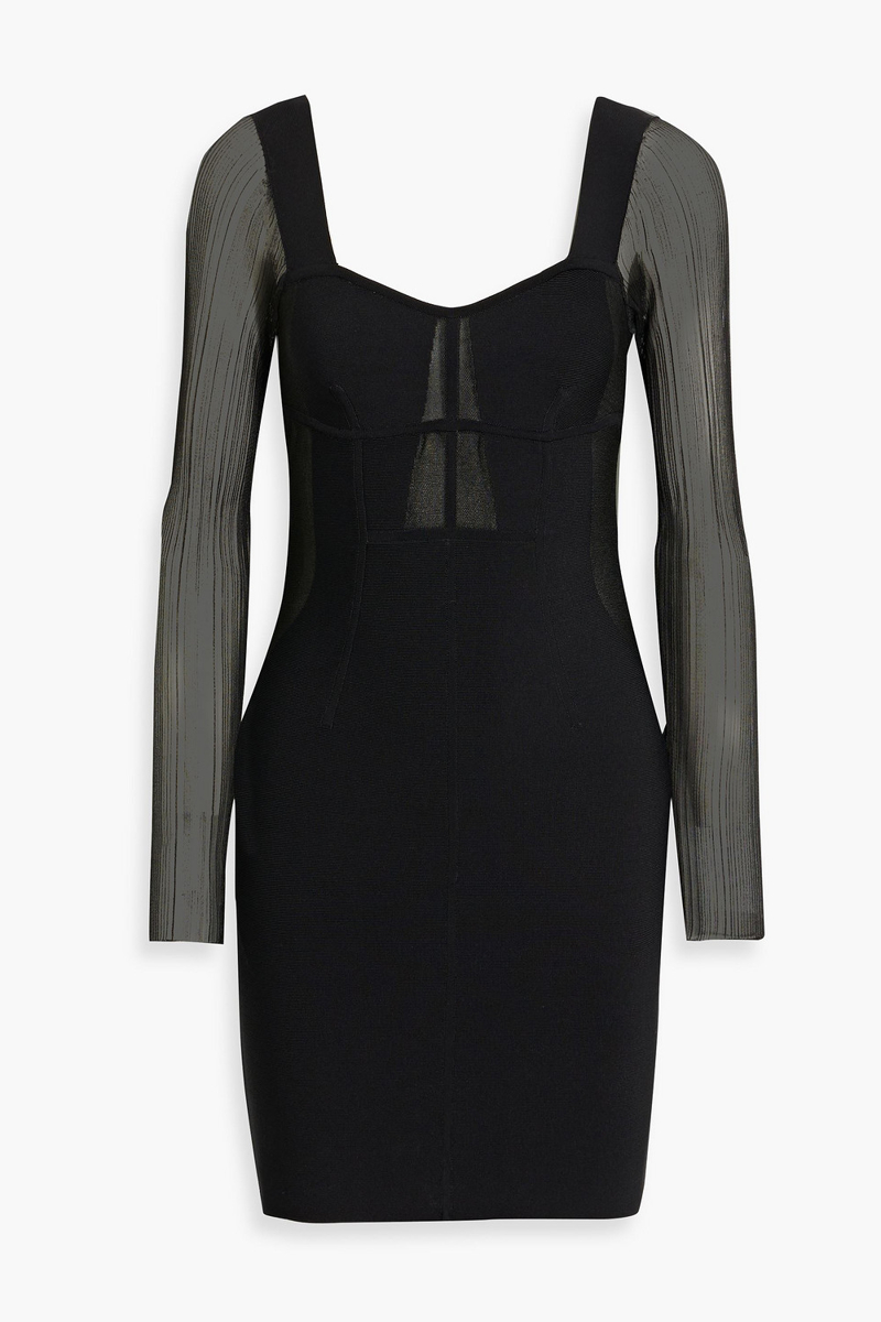 Hervé Léger - Plissé tulle-paneled bandage mini dress - Black - XXS