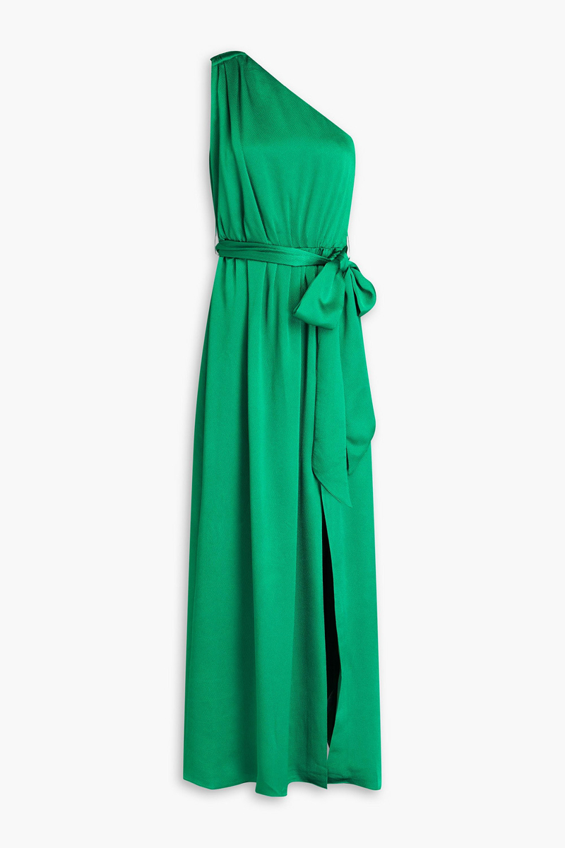 ML Monique Lhuillier - One-shoulder hammered-satin maxi dress - Green - US 4