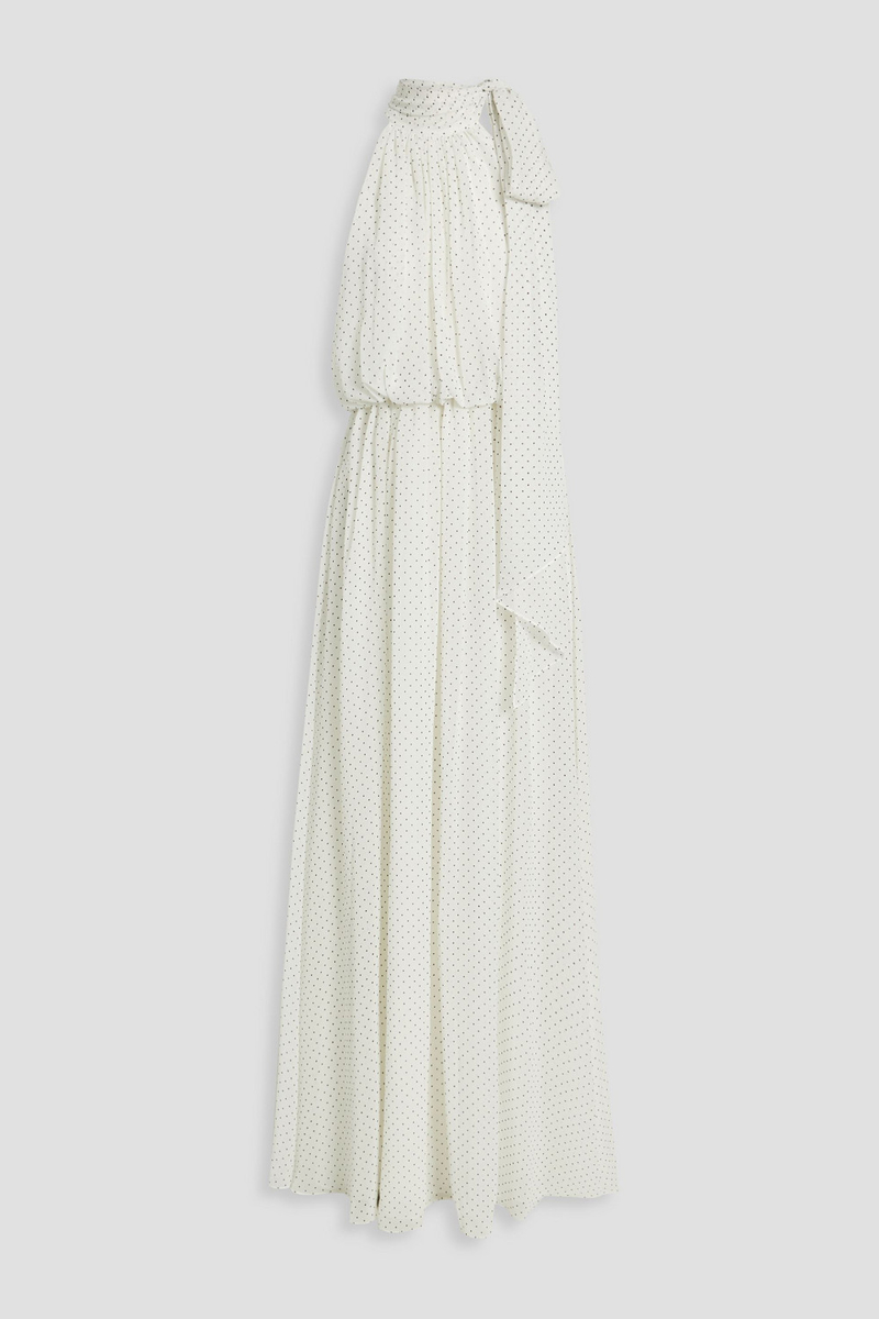 Halston - Cecilia tie-neck polka-dot chiffon maxi dress - White - US 8