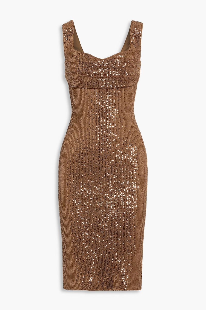 Badgley Mischka - Sequined stretch-tulle dress - Brown - US 6