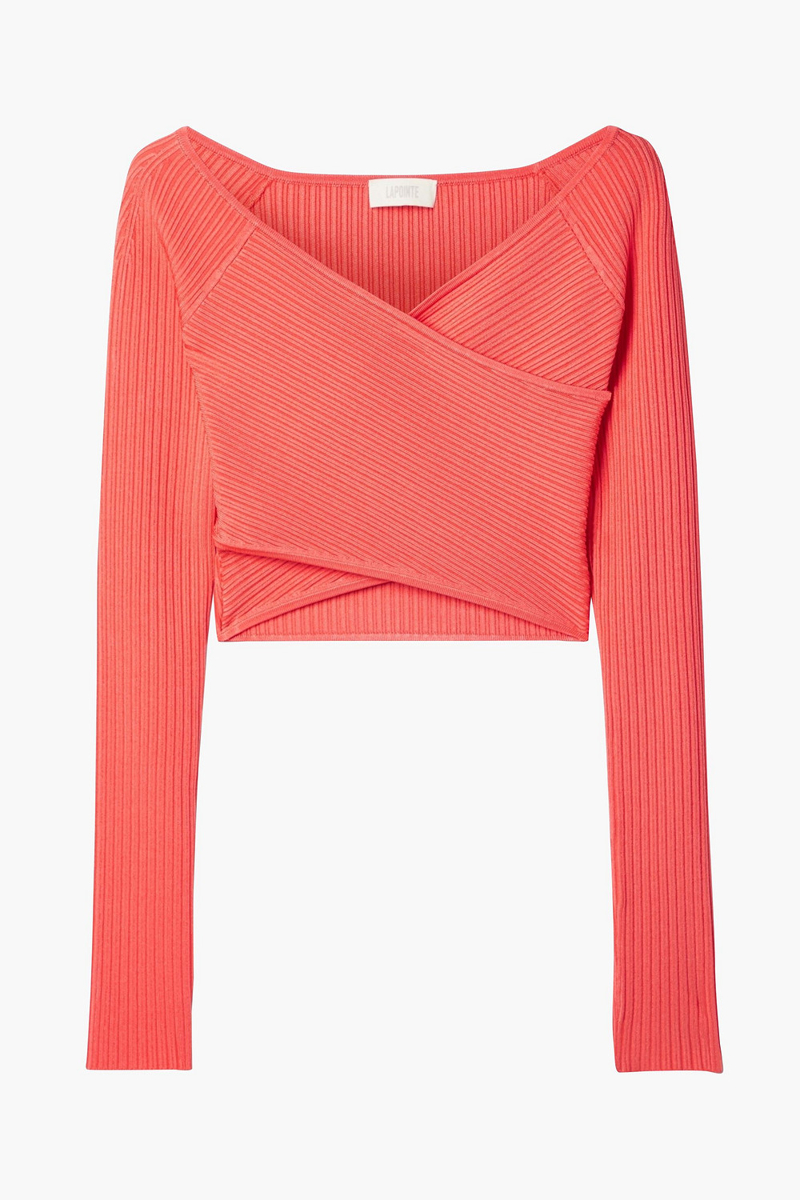 Lapointe - Cropped wrap-effect stretch-knit top - Orange - M