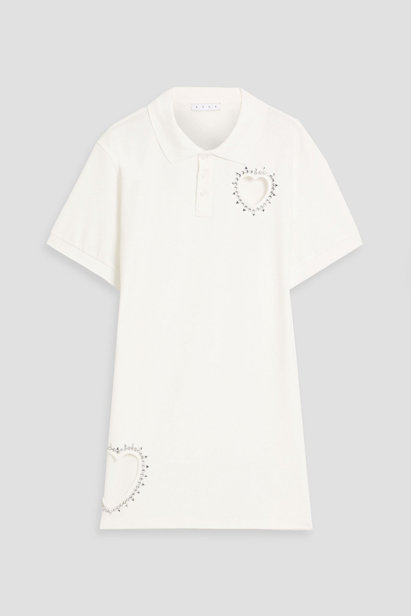 area - embellished cotton-piqué mini shirt dress - white - m