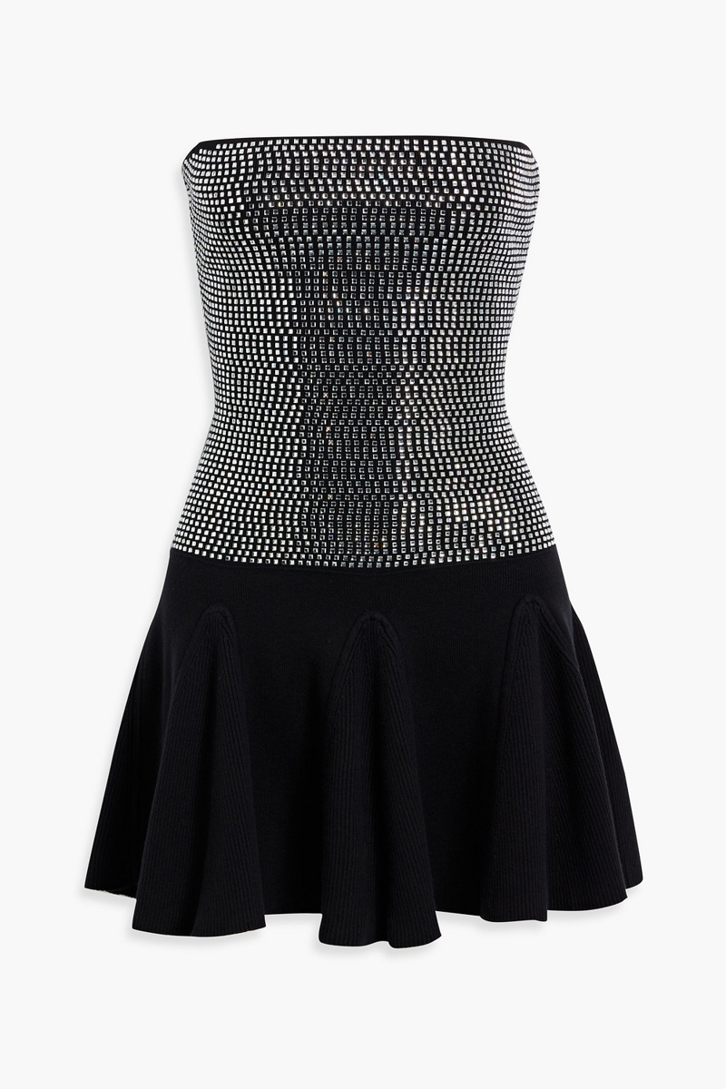 retrofête - bello strapless crystal-embellished cotton and cashmere-blend mini dress - black - s
