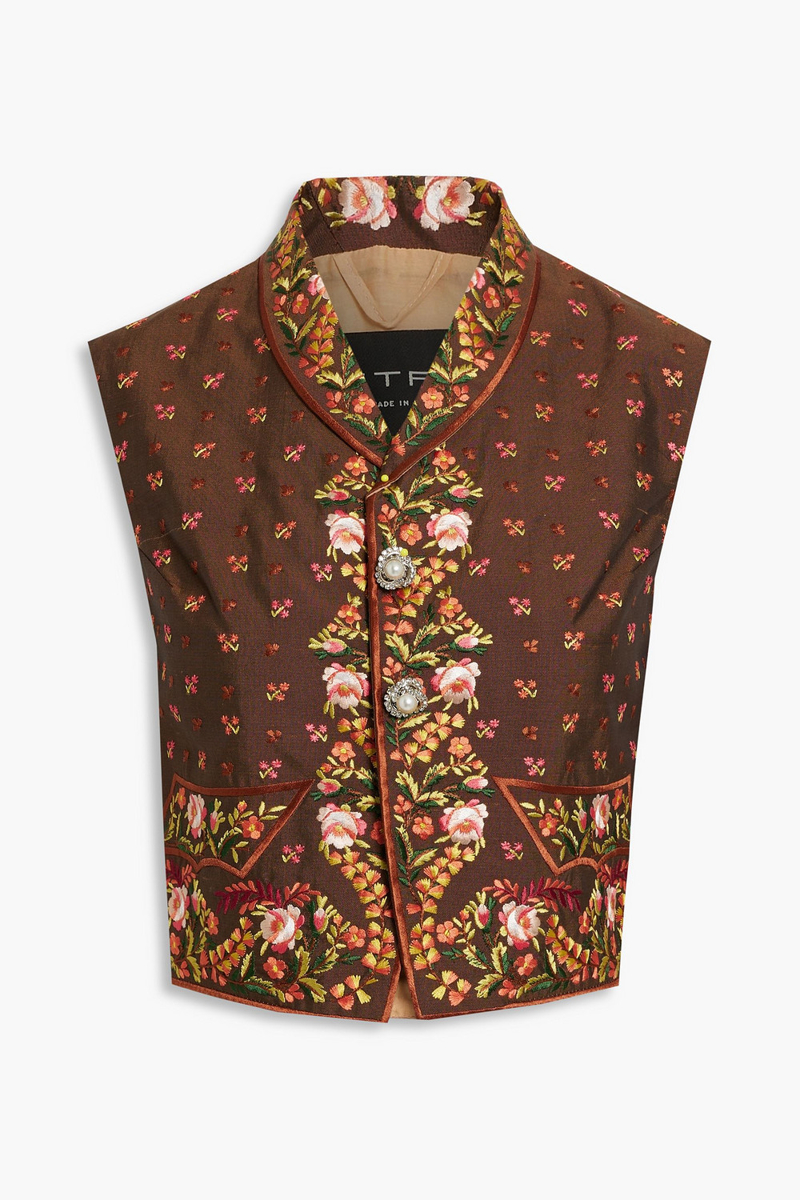 etro - embroidered cotton and silk-blend vest - brown - it 38