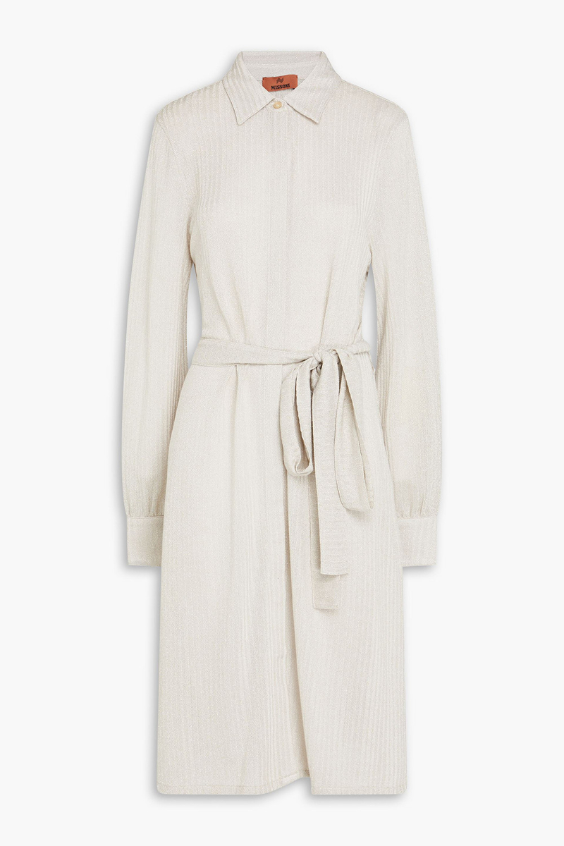 missoni - metallic crochet-knit cotton-blend shirt dress - white - it 36