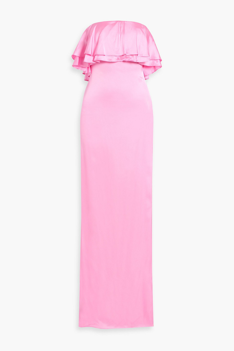 retrofête - queenie strapless ruffled satin maxi dress - pink - m