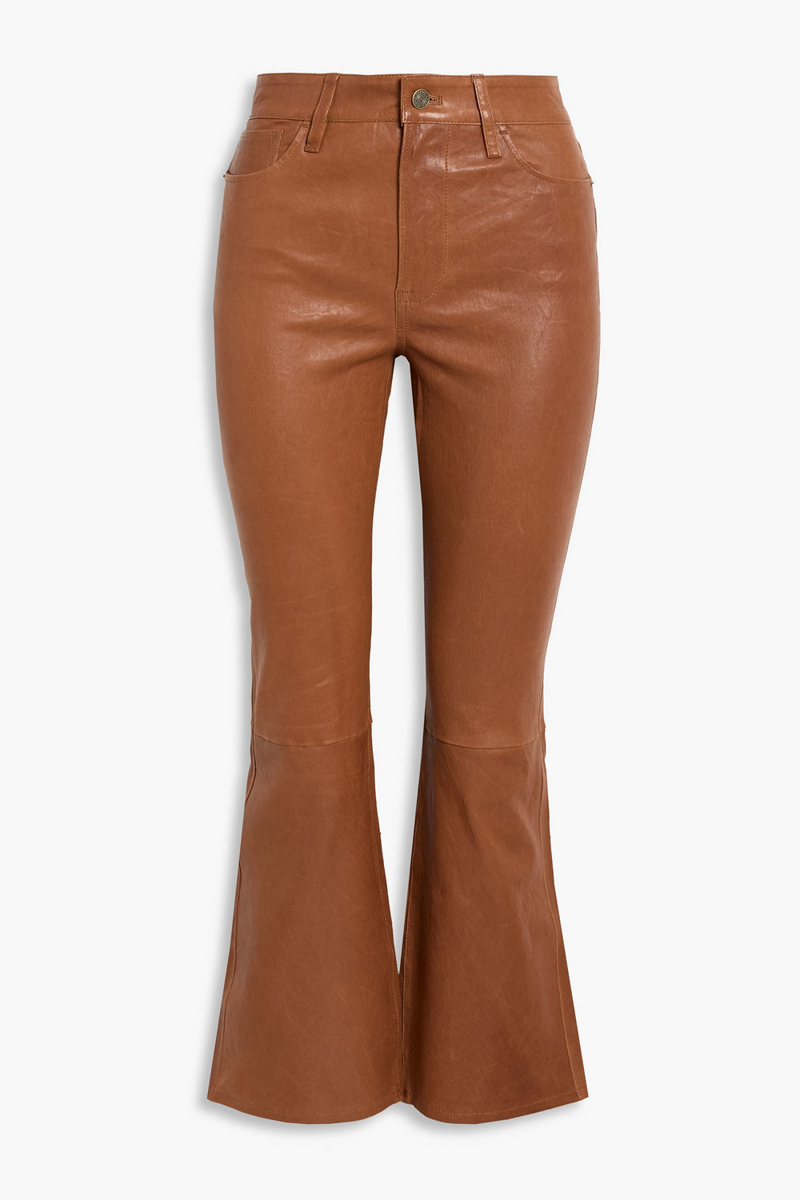 frame - le crop mini boot leather bootcut pants - brown - 25