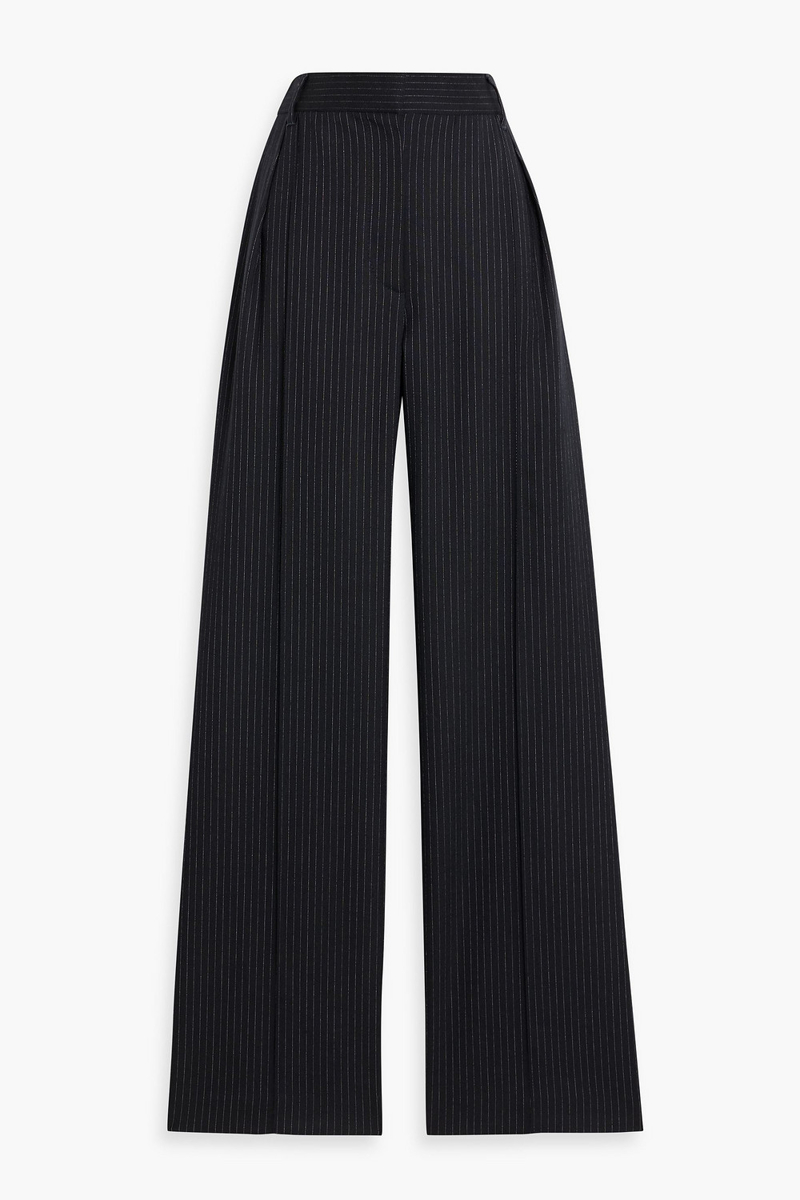 brunello cucinelli - pinstriped wool-blend wide-leg pants - blue - it 40