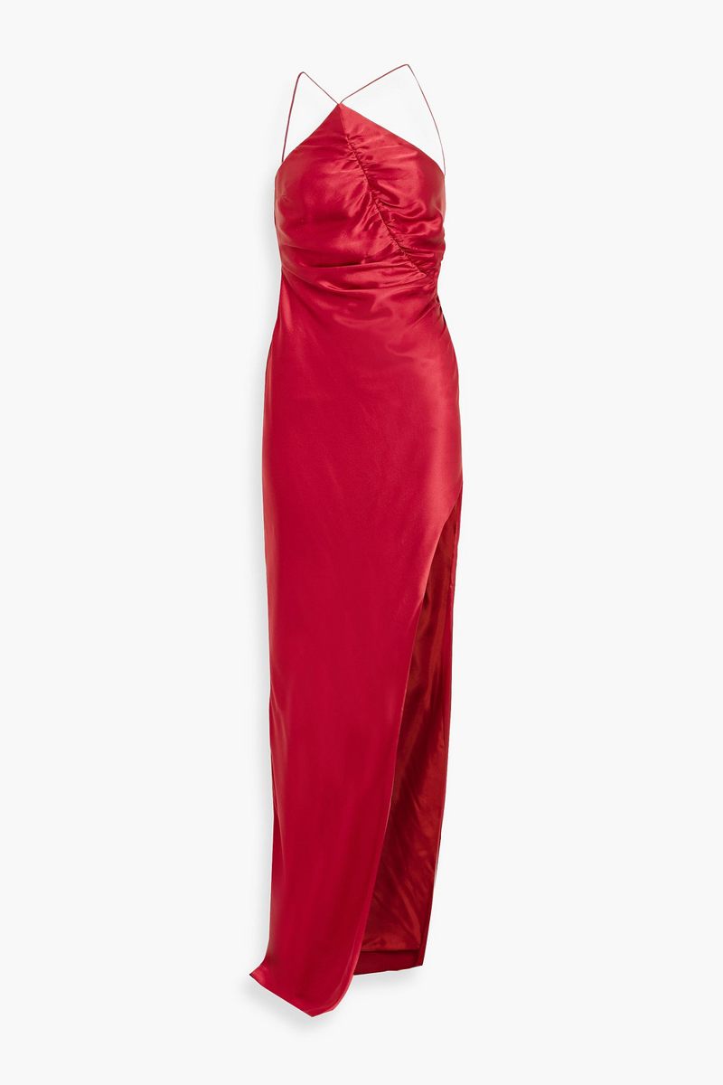 the sei - ruched silk-satin gown - burgundy - us 0