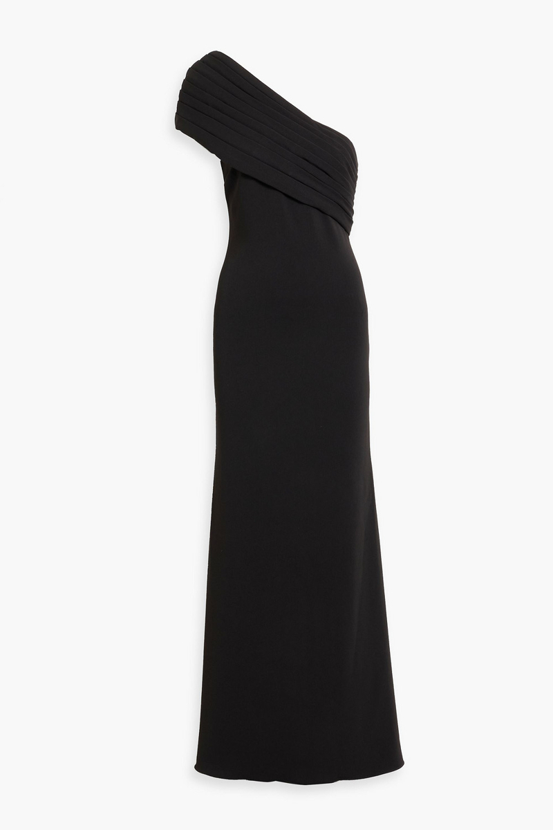 badgley mischka - one-shoulder draped crepe gown - black - us 2