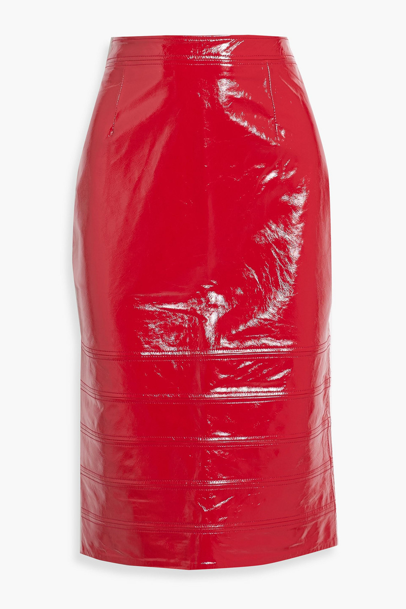 hervé léger - neve crinkled patent-leather pencil skirt - red - us 4
