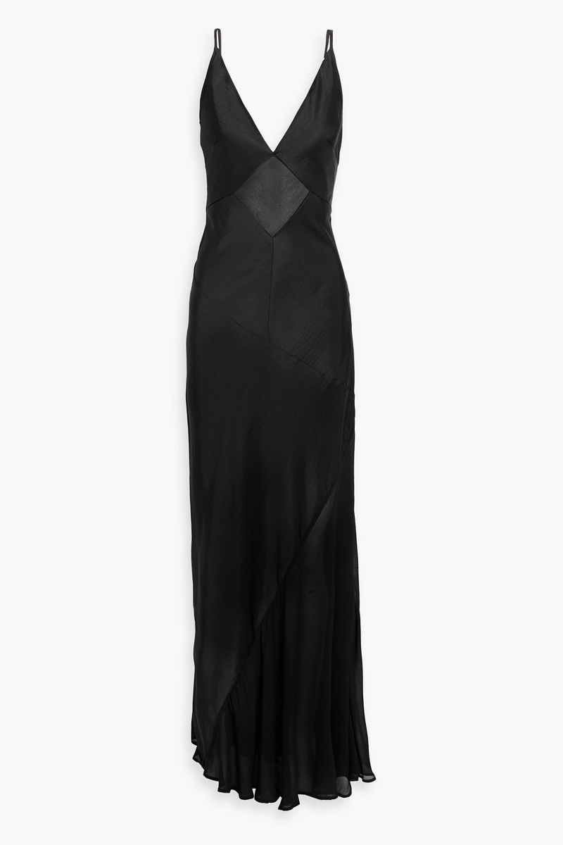 rachel gilbert - venus chiffon-paneled satin-crepe gown - black - 0