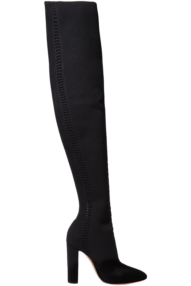 Gianvito Rossi - 105 perforated stretch-knit over-the-knee boots - Black - EU 37