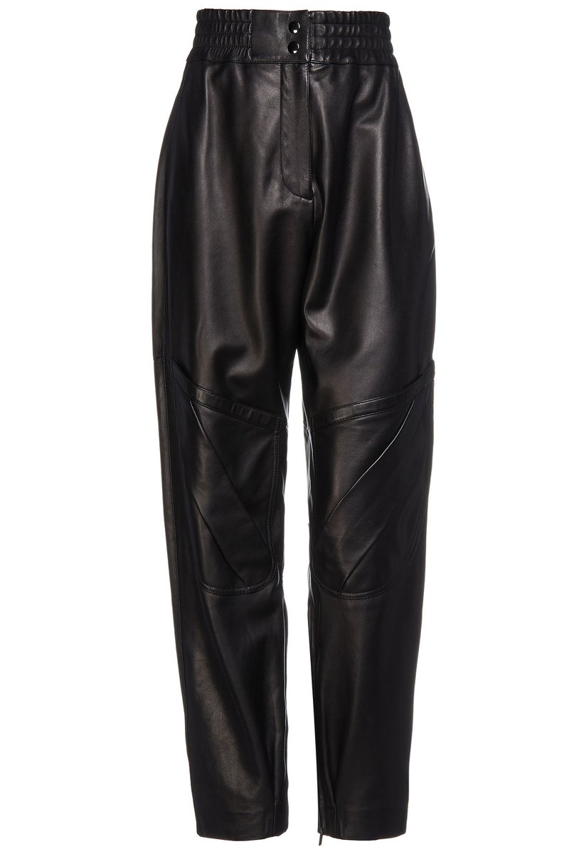 acne studios - pleated leather tapered pants - black - de 32
