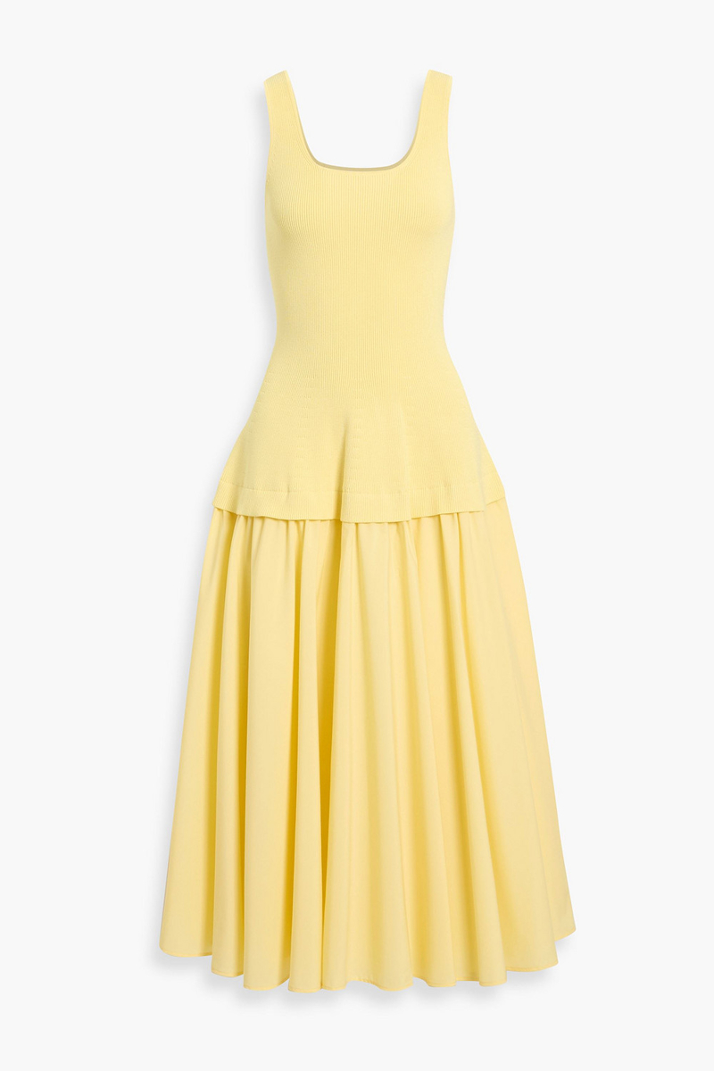simkhai - allana knit-paneled poplin midi dress - yellow - s