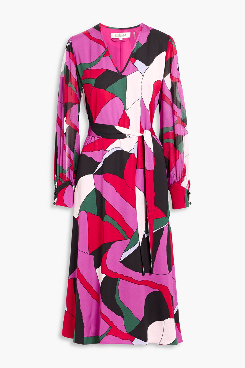 diane von furstenberg - abel printed satin midi dress - purple - xs