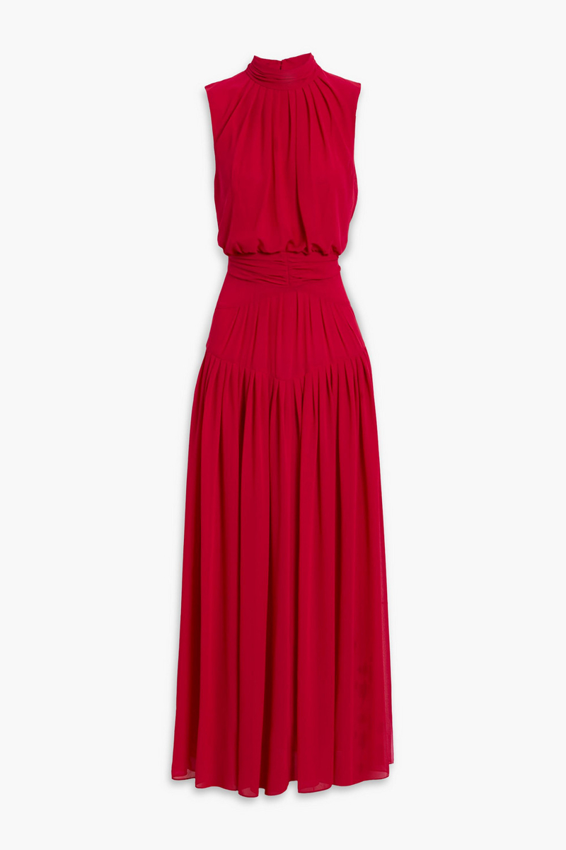 diane von furstenberg - menon pleated crepe de chine maxi dress - red - us 4