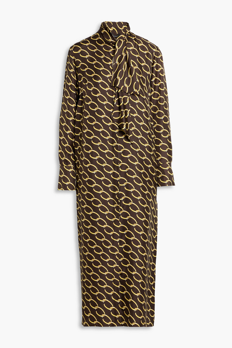 oscar de la renta - printed silk-twill midi dress - brown - xs