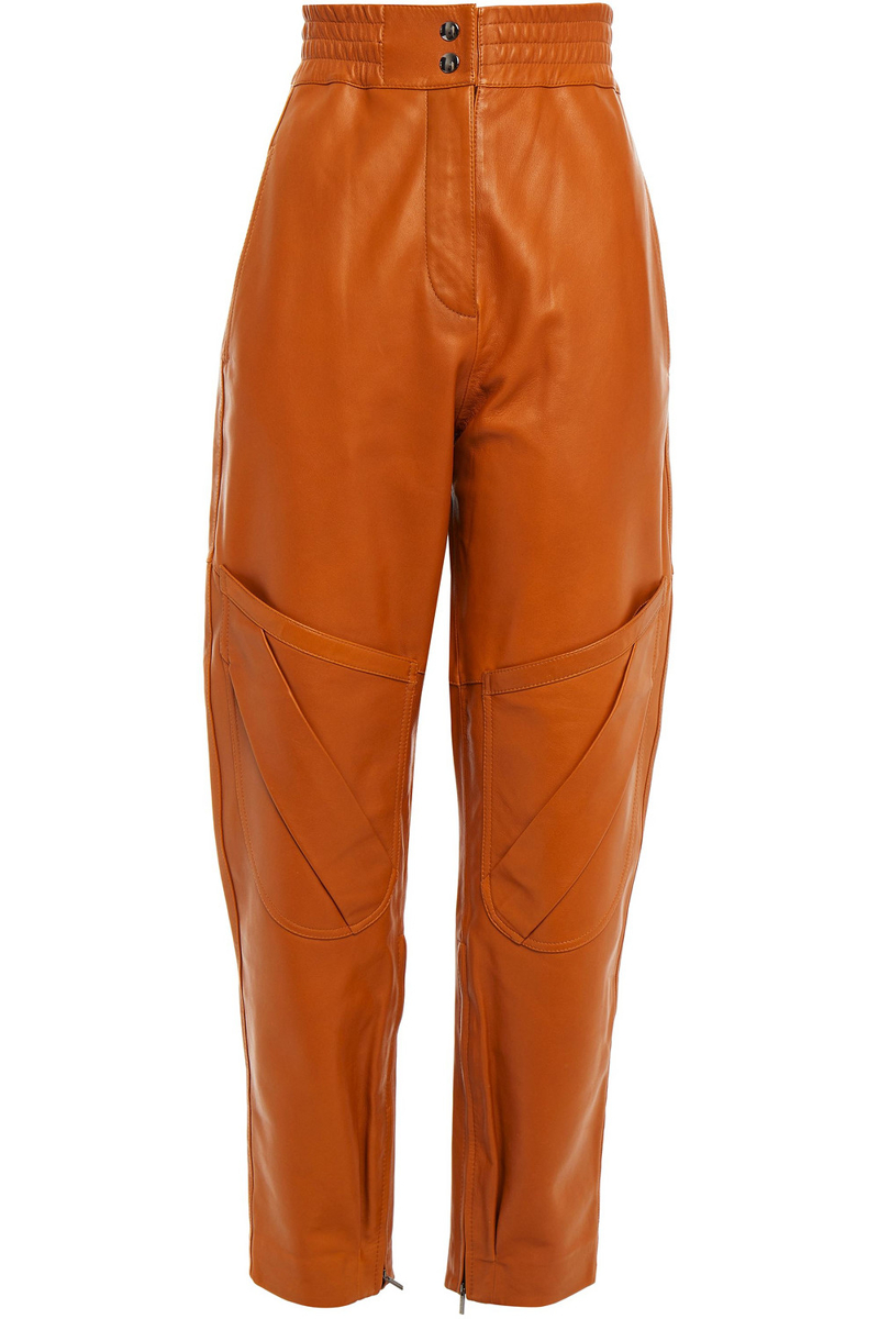 acne studios - pleated leather tapered pants - brown - de 36