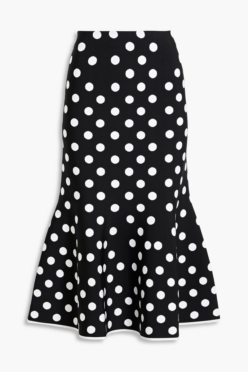 carolina herrera - polka-dot intarsia-knit midi skirt - black - s