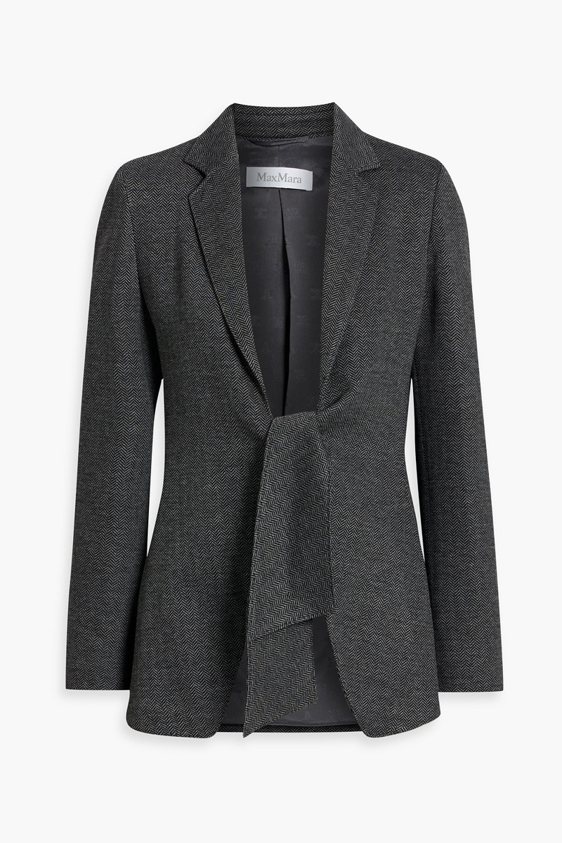 max mara - monia tie-front herringbone wool-blend blazer - gray - it 38