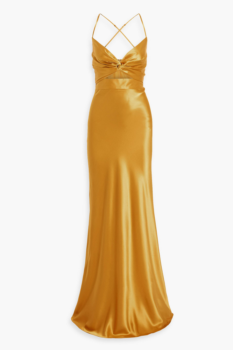 michelle mason - twisted cutout silk-satin gown - yellow - us 2