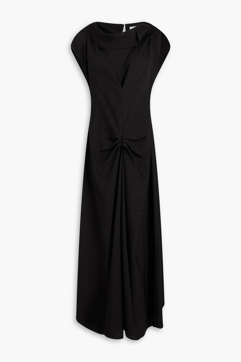 victoria beckham - ruched woven midi dress - black - uk 8