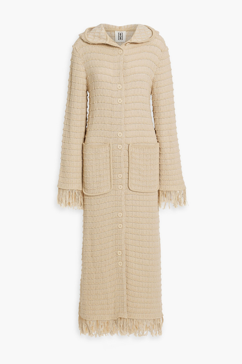 by malene birger - tallula frayed crocheted cotton-blend hooded cardigan - neutral - s