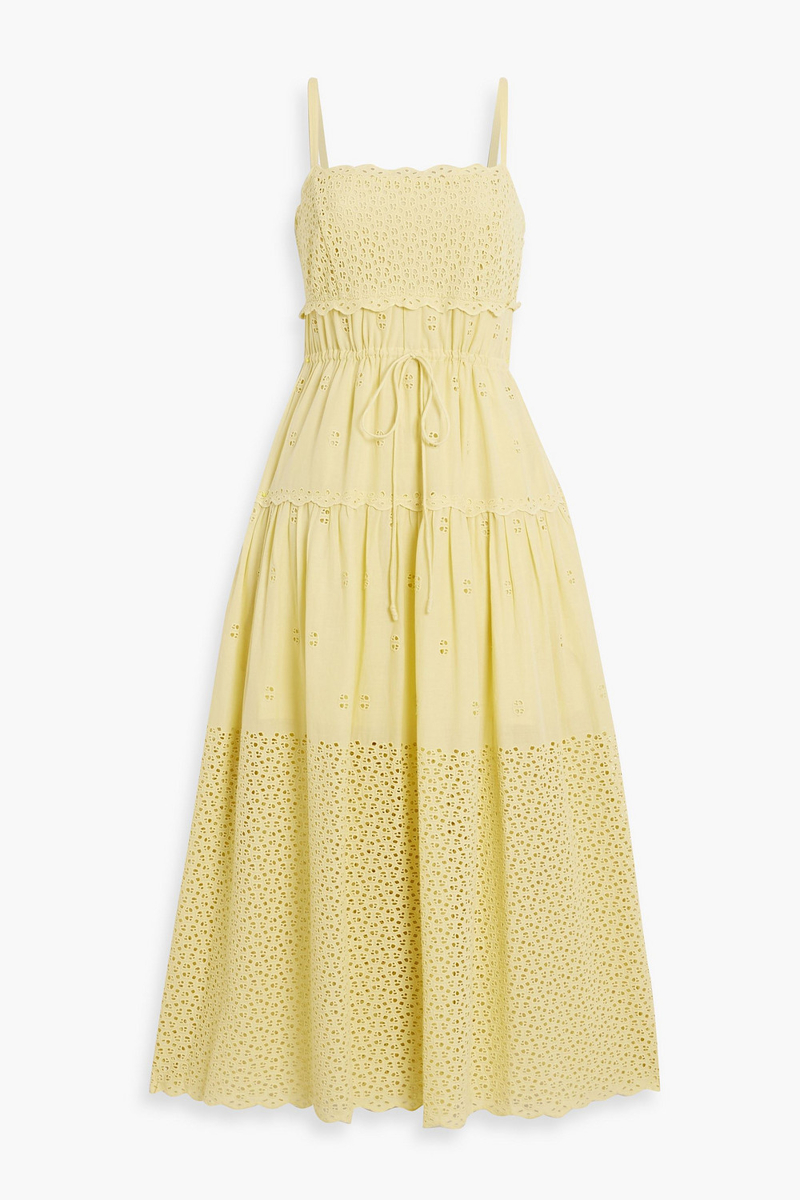 ulla johnson - isadore broderie anglaise cotton midi dress - yellow - us 6