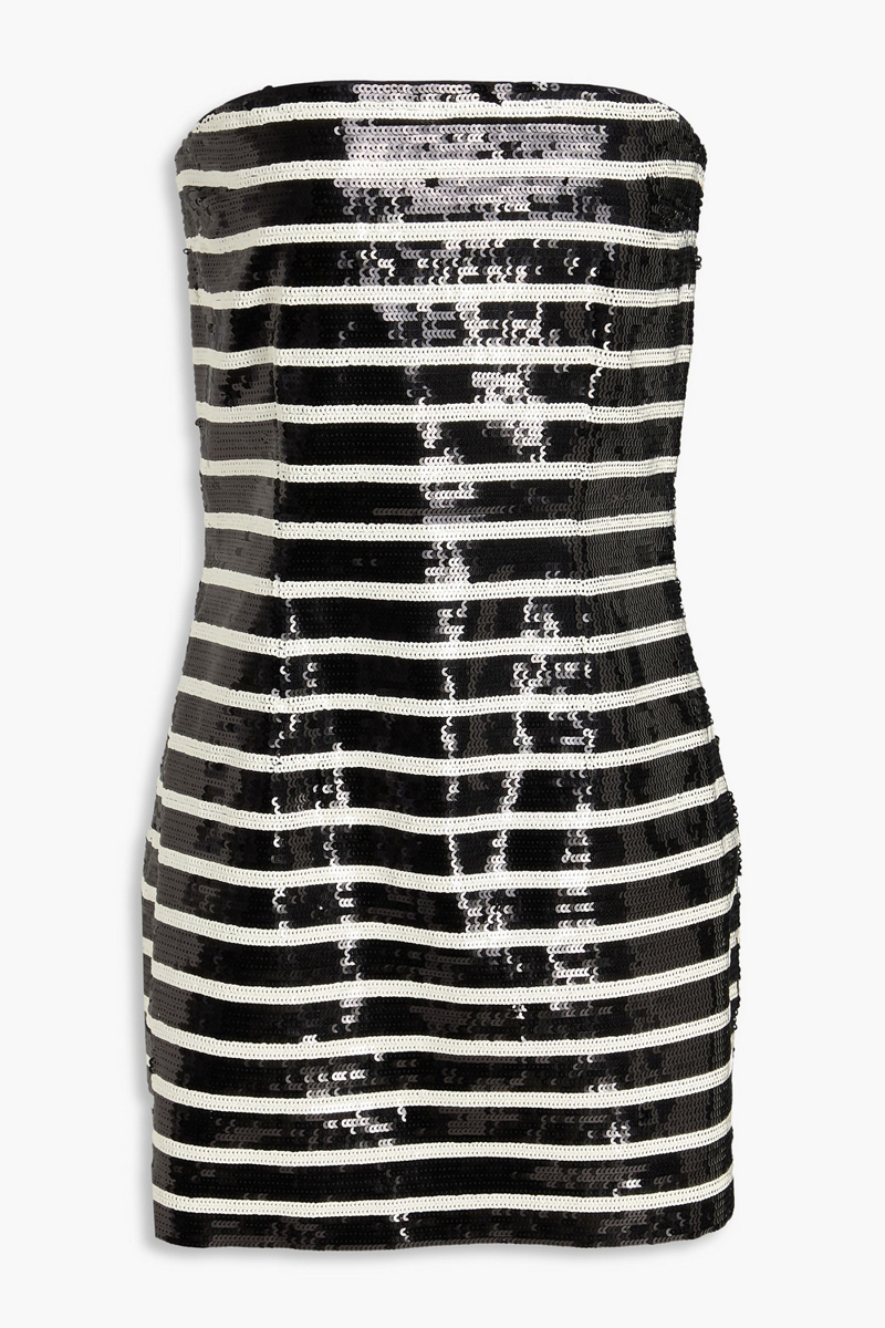 veronica beard - cala strapless striped sequined cotton-blend mini dress - black - us 0