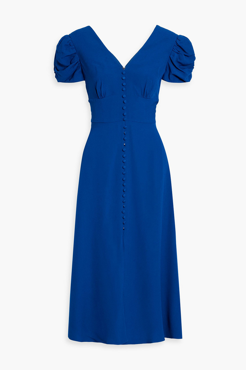 saloni - margot ruched crepe midi dress - blue - uk 12