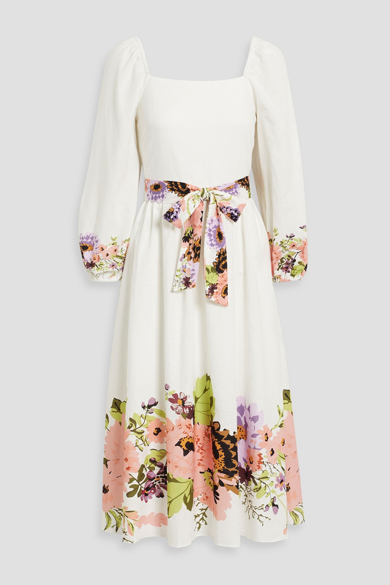 mikael aghal - floral-print cotton and linen-blend midi dress - white - us 6