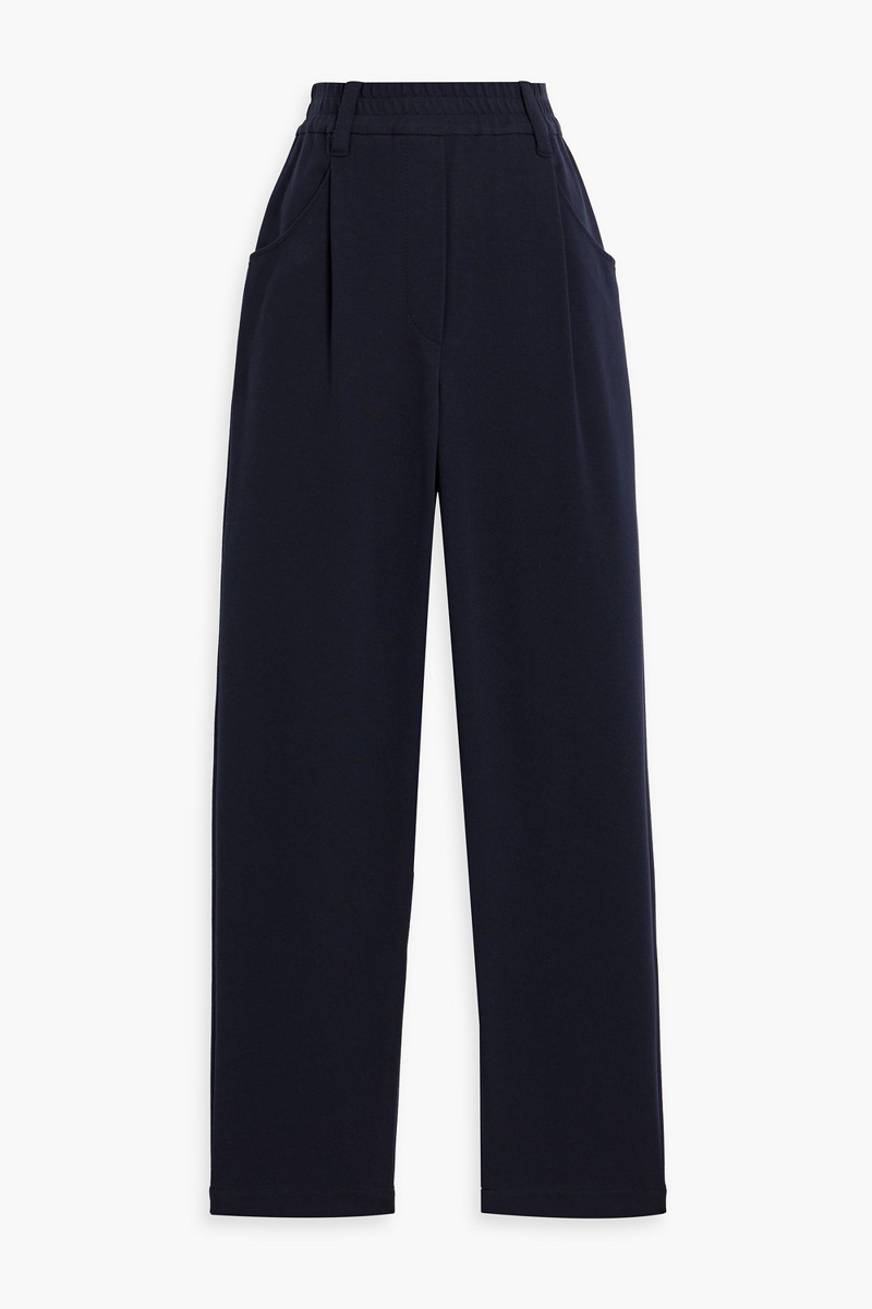 brunello cucinelli - cotton-blend jersey tapered pants - blue - it 40