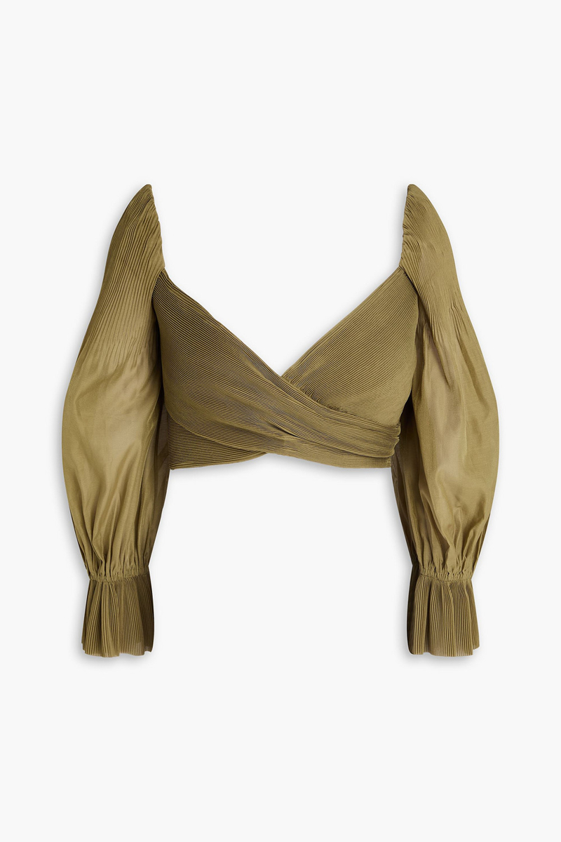 zimmermann - cropped plissé-organza top - green - 0