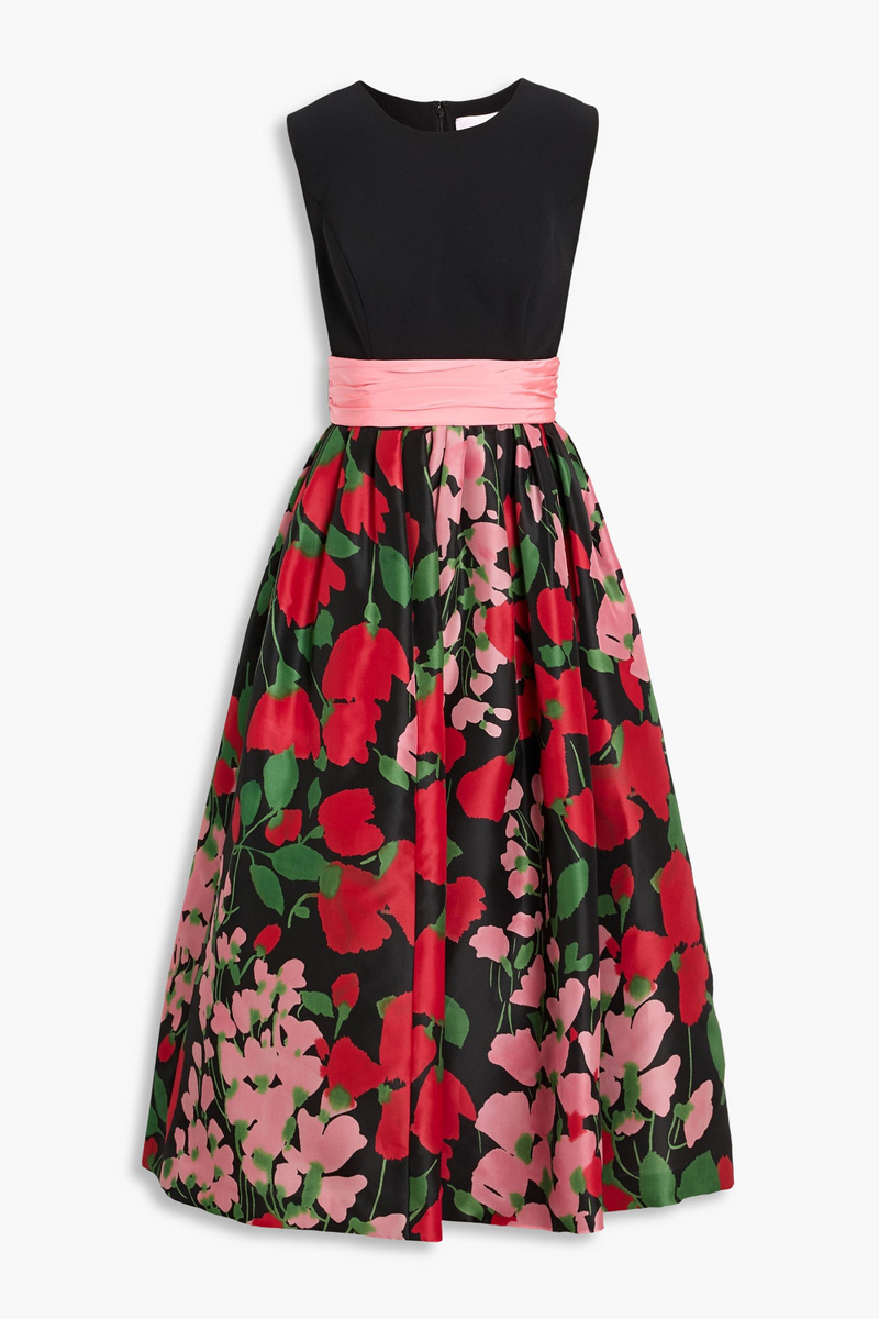carolina herrera - floral-print crepe midi dress - black - us 8