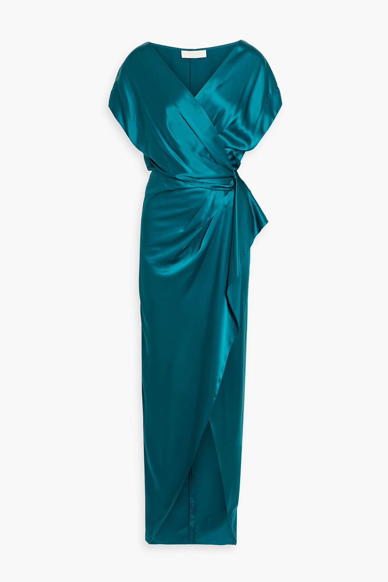 michelle mason - wrap-effect silk-satin gown - blue - us 0