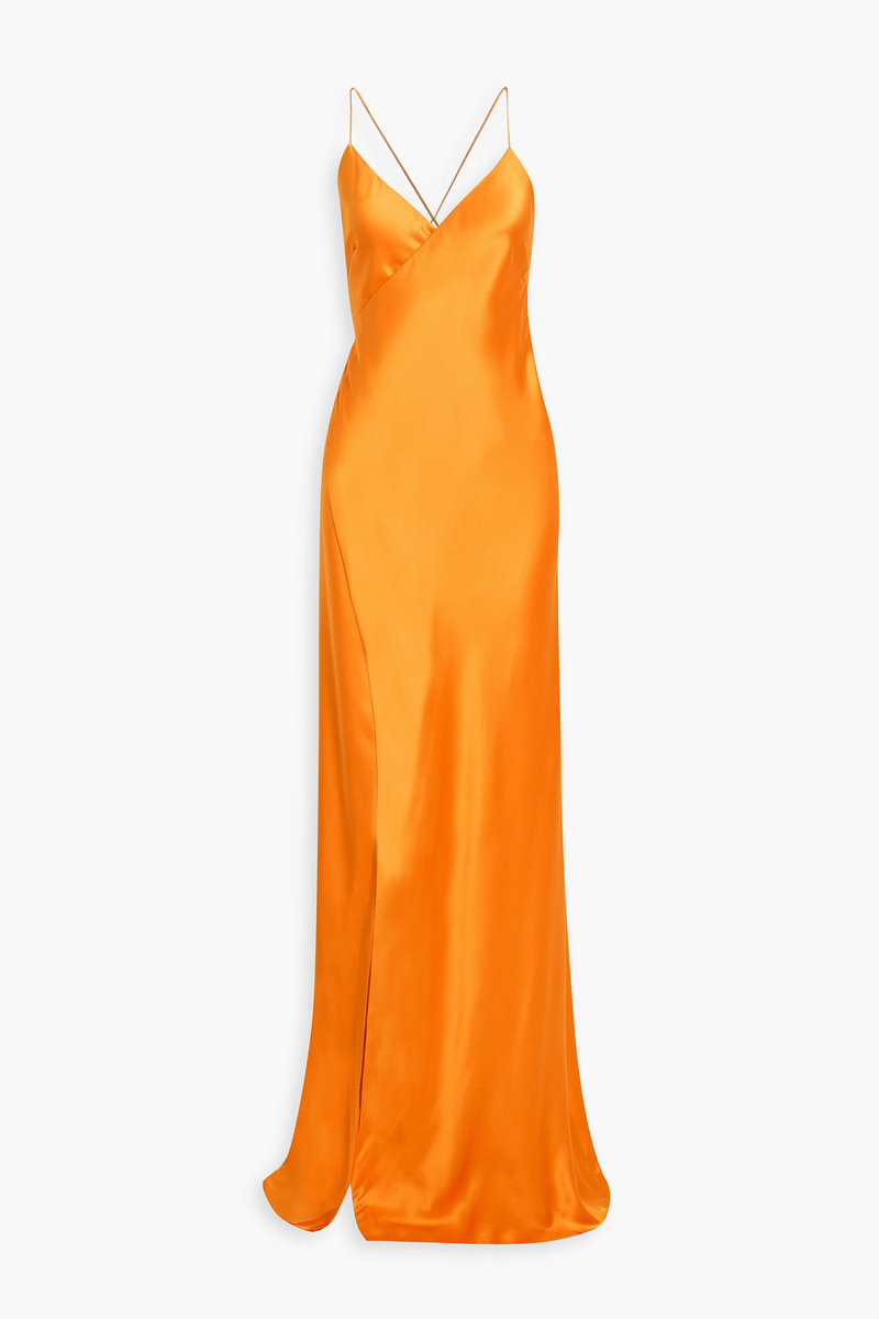 michelle mason - silk-satin wrap gown - yellow - us 0