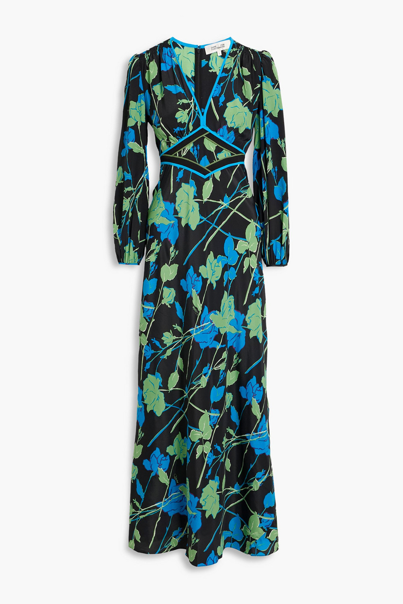 diane von furstenberg - seline floral-print satin-crepe maxi dress - black - us 0