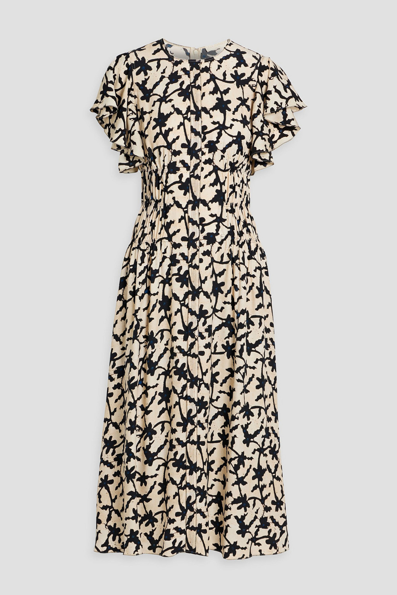 ulla johnson - anais ruffled printed crepe midi dress - white - us 2