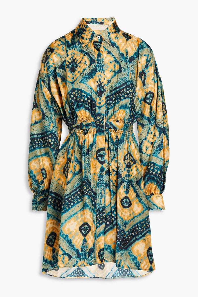 Ulla Johnson - Jude printed silk-satin mini shirt dress - Yellow - US 0