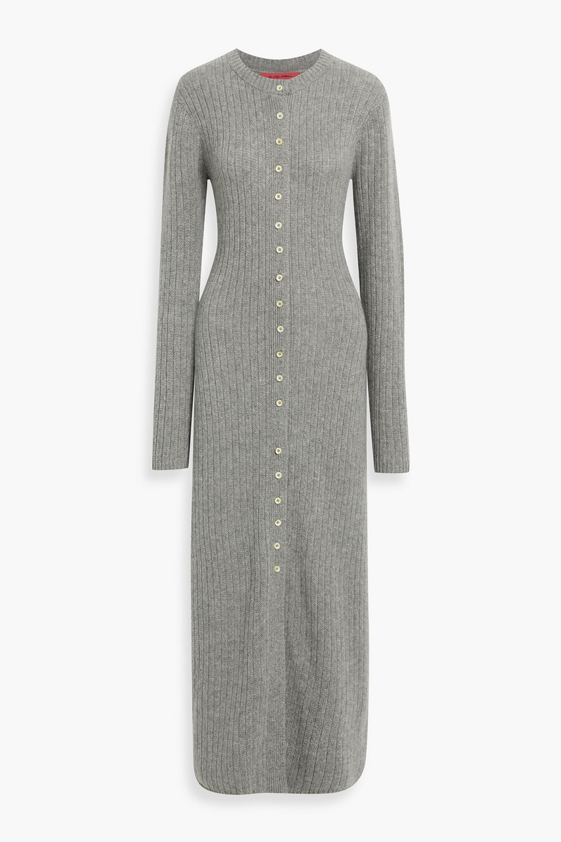 the elder statesman - bungalow ribbed cashmere maxi dress - gray - xs