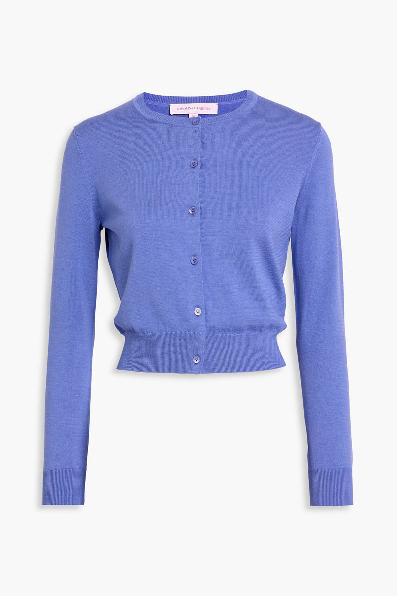 carolina herrera - silk and cotton-blend cardigan - blue - xs